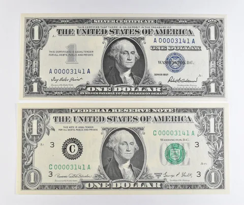 Lot (2) Matching Serial Numbers 1957 $1 Silver Certificate/1969 D $1 FRN *1721