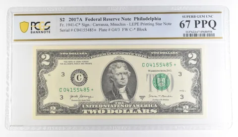 2017 A $2 Philadelphia PA FRN Star Note Fr#1941-C* Gem Unc 67 PPQ PCGS a8881