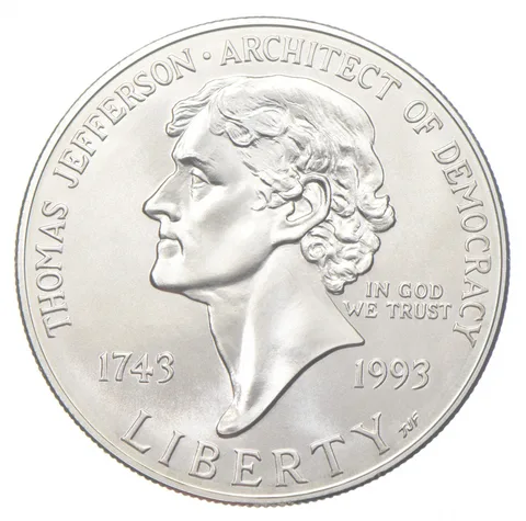 1993-P Unc Jefferson Democracy Commemorative Silver Dollar $1