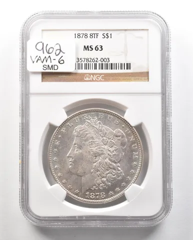 1878 8TF Morgan Silver Dollar MS63 NGC a4755