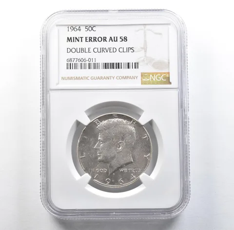 1964 Kennedy Half Dollar Mint Error Double Curved Clips AU58 NGC *3103