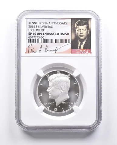 SP70 DPL Enhanced Finish 2014-S Silver Kennedy Half Dollar 50th NGC *6620