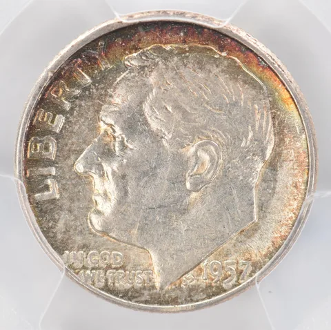 1957 Roosevelt Dime AU50 PCGS Beautiful Tone *0867