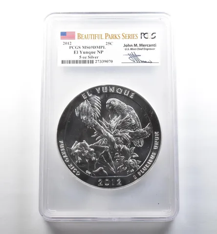 2012 5 Oz Silver ATB Quarter El Yunque Mercanti MS69 DMPL PCGS *3561