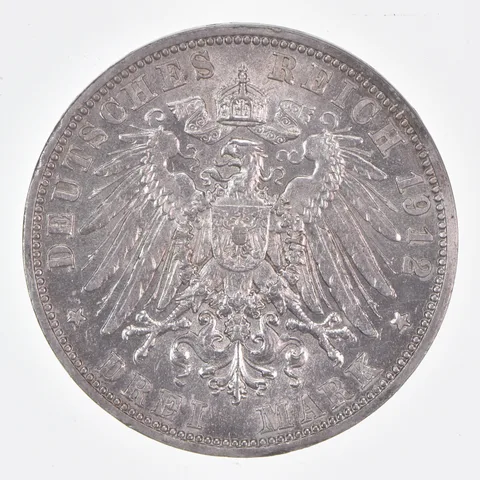 Better Date - 1912 Germany 3 Mark World Coin- Silver *460