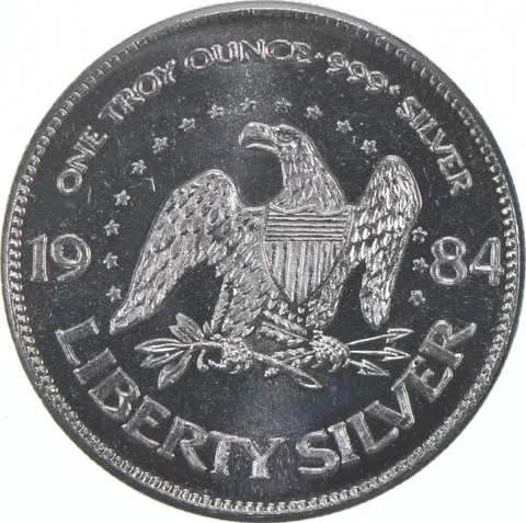 1984 Liberty Silver 1 Troy Ounce A Mark Silver Art Round