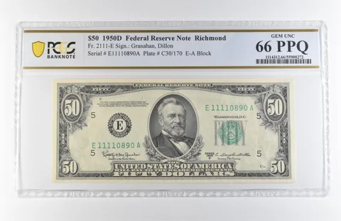 1950 D $50 Richmond VA FRN Fr#2111-E Gem Unc 66 PPQ PCGS *7884