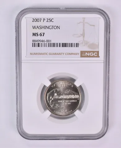 2007-P Washington State Quarter Washington MS67 NGC Brown Label