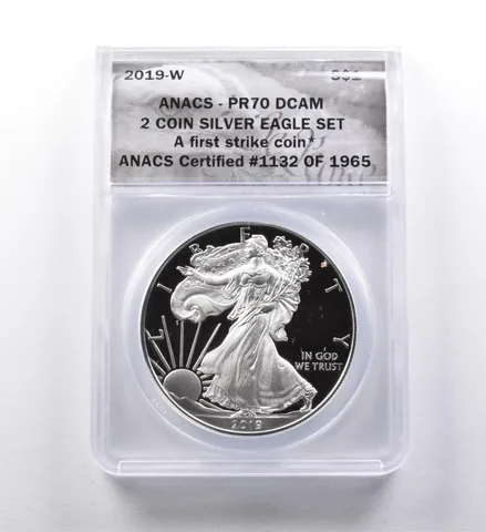 PR70 DCAM 2019-W American Silver Eagle 2 Coin Silver Eagle Set FS ANACS *3010