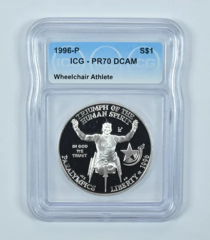 1996-P Paralympic Wheelchair Commemorative Silver Dollar PR70 DCAM ICG
