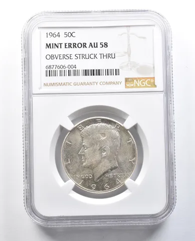 1964 Kennedy Half Dollar Mint Error Obverse Struck Thru AU58 NGC *8226