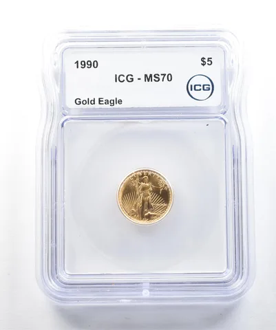 1990 $5 American Gold Eagle 1/10 Oz Gold MS70 ICG