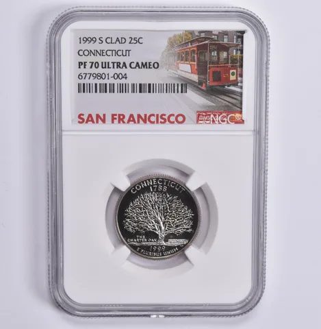 1999-S Washington Quarter Connecticut CLAD PF70 NGC San Fran Lbl