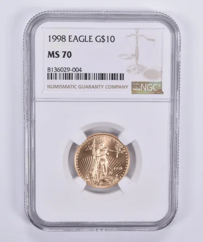 1998 $10 American Gold Eagle 1/4 Oz Gold MS70 NGC Brown Label