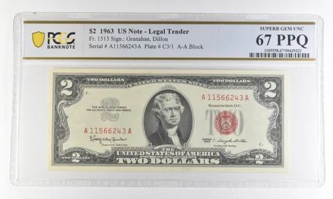 1963 $2 Legal Tender Red Seal Fr#1513 Superb Gem Unc 67 PPQ PCGS a4382