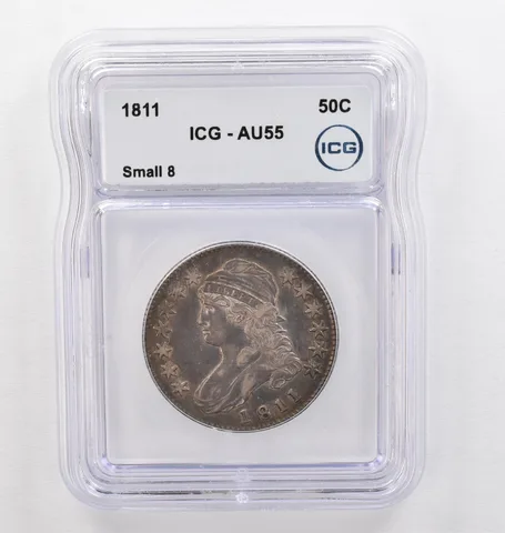 1811 Capped Bust Half Dollar Small 8 AU55 ICG Beautiful Tone *0248