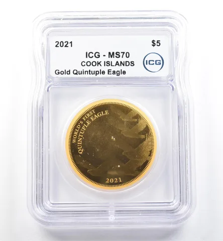 2021 Cook Islands 5 Dollars Gold Quintuple Eagle MS70 ICG *6098