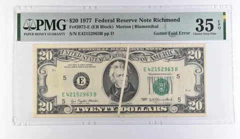 1977 $20 Richmond VA Gutter Fold Error Fr#2072-E Choice VF 35 EPQ PMG *9462