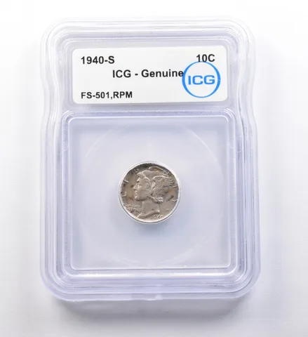 1940-S Mercury Dime FS-501 RPM Genuine ICG *9731