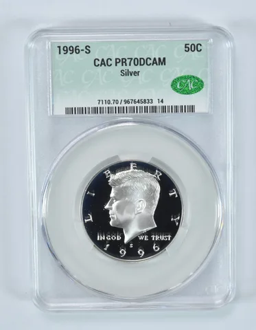 1996-S Kennedy Half Dollar Silver PR70 DCAM CAC CACg