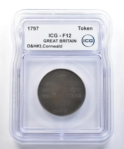 1797 Great Britain Half Penny Token Cornwall D&H#3 F12 ICG *7781