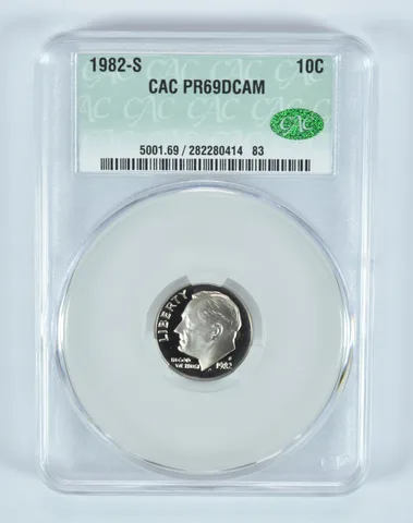 1982-S Roosevelt Dime PR69 DCAM CAC CACg