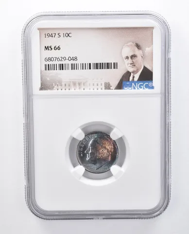 1947-S Roosevelt Dime MS66 NGC Blue/Purple Tone *7934