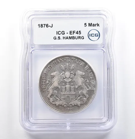 1876 J German States Hamburg 5 Mark EF45 ICG *9960