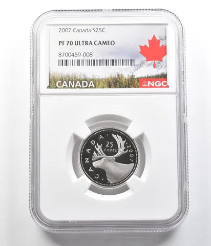 2007 Canada 25 Cents Silver Caribou PF70 UCAM NGC Canada Label