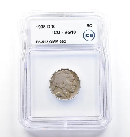 1938-D/S Indian Head Buffalo Nickel FS-512 OMM-002 VG10 ICG *9848