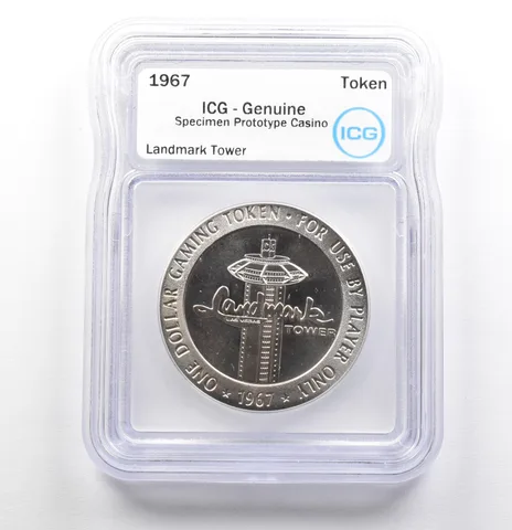 1967 Casino Token Landmark Tower Dollar Specimen Prototype Genuine ICG *0579