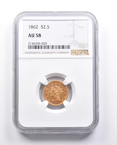AU58 1862 $2.50 Liberty Head Gold Quarter Eagle NGC *6554