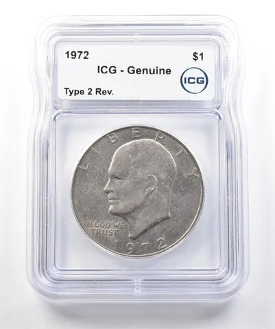 1972 Eisenhower $1 Type 2 Reverse Genuine ICG a3251