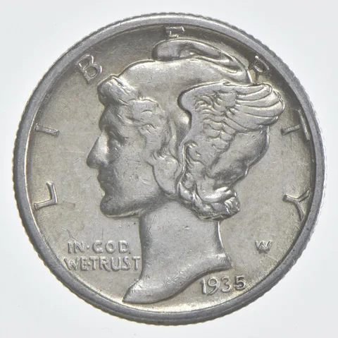 1935-S Mercury Dime 90% Silver AU Almost Unc