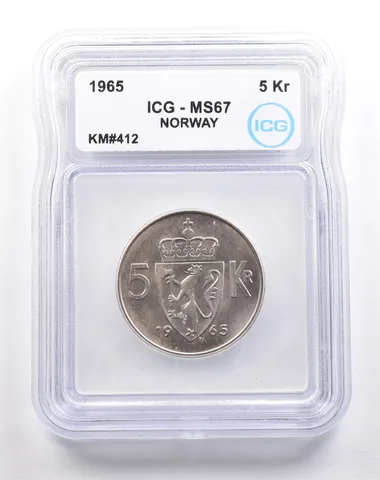 1965 Norway 5 Kroner KM#412 MS67 ICG *5505