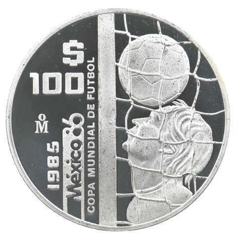 1985 Mo Mexico 100 Pesos Silver Copa Mundial De Fútbol 1986 World Cup a6398