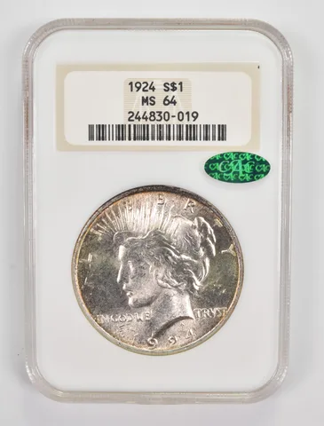 MS64 1924 Peace Silver Dollar CAC NGC *0031