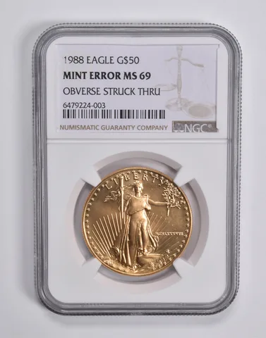 Mint Error MS69 1988 $50 American Gold Eagle 1 Oz Gold OBV Struck Thru NGC *6490