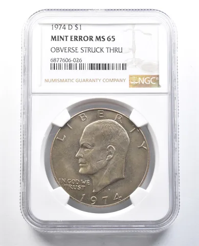 1974-D Eisenhower $1 Mint Error Obverse Struck Thru MS65 NGC *8227