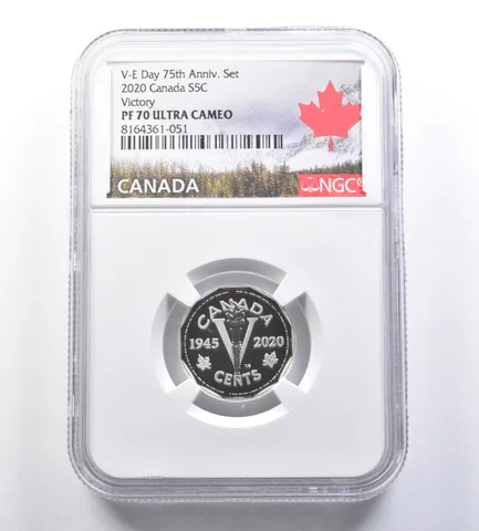 2020 Canada 5 Cents Silver V-E Day 75th Anniversary Set Victory PF70 NGC a7042