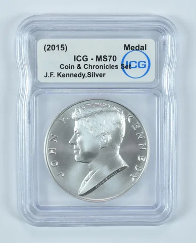 (2015) John F Kennedy Silver Medal Coin & Chronicles Set MS70 ICG
