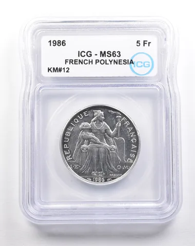 1986 French Polynesia 5 Francs KM#12 MS63 ICG *5527