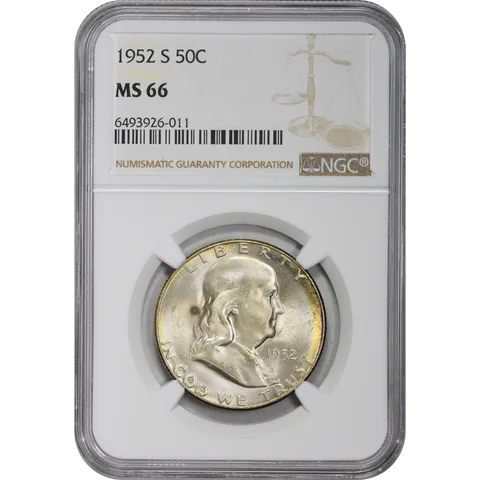 MS66 1952-S Franklin Half Dollar NGC Beautifully Toned *2899