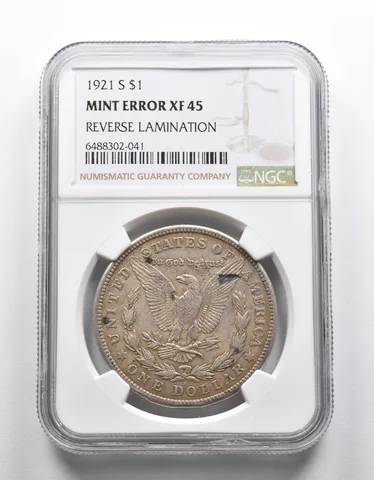Mint Error XF45 1921-S Morgan Silver Dollar REV Lamination NGC *1982