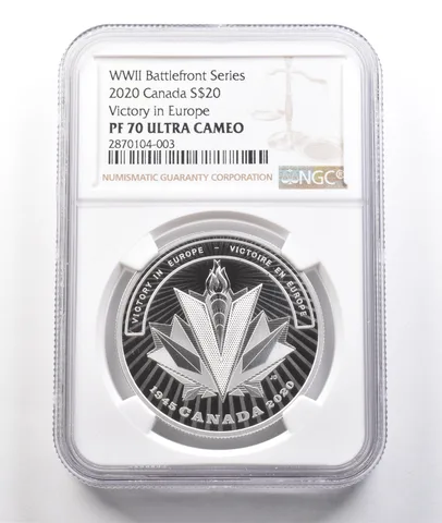 2020 Canada $20 Silver WWII Battlefront Series Victory Europe PF70 NGC a3806