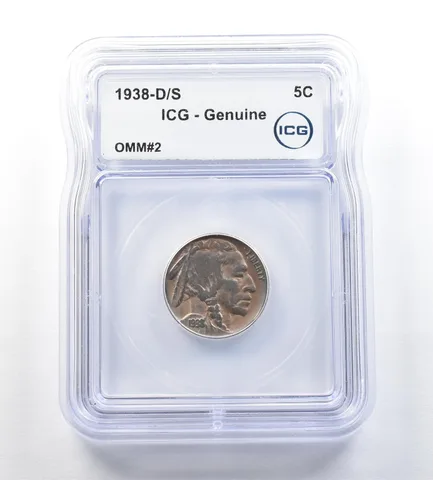 1938-D/S Indian Head Buffalo Nickel OMM#2 Genuine ICG *0663
