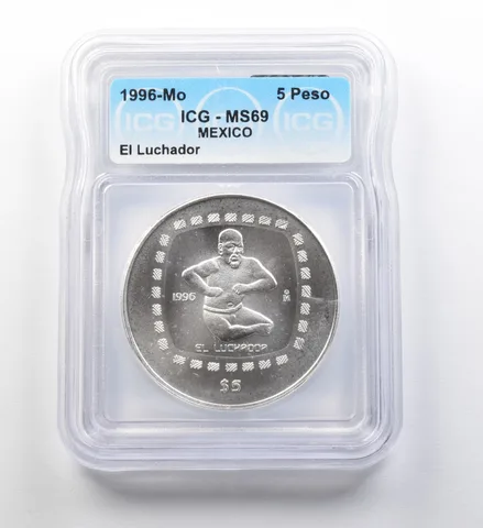 1996 Mo Mexico 5 Peso Silver El Luchador MS69 ICG *8218