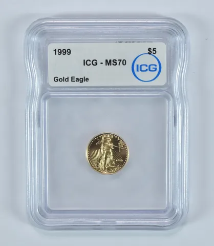 1999 $5 American Gold Eagle 1/10 Oz Gold MS70 ICG