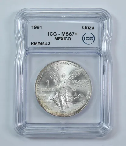 1991 Mo Mexico 1 Onza Silver Libertad Type 1 KM#494.3 MS67+ ICG *9260