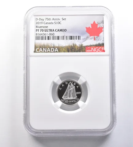 2019 Canada 10 Cents Silver D-Day 75th Anniversary Set Bluenose PF70 NGC *7071